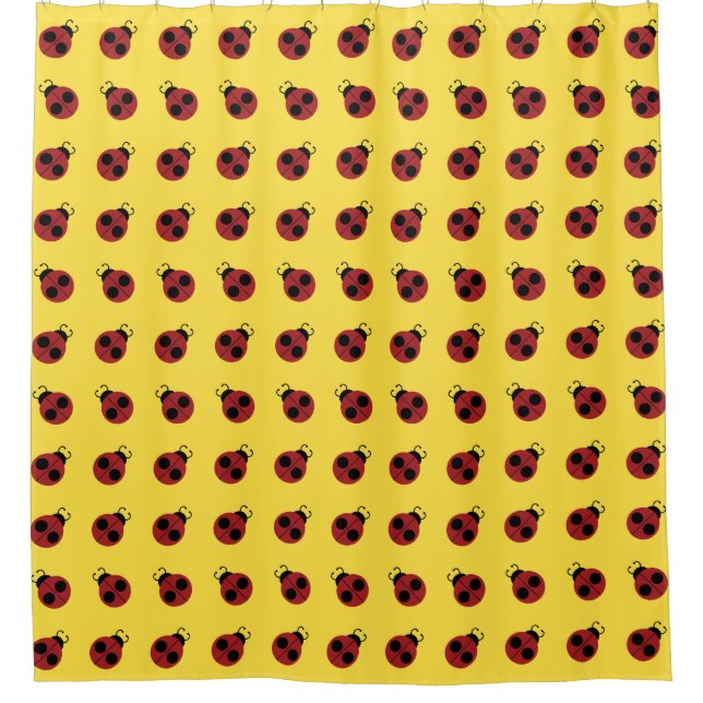 Ladybug 60s retro cool red yellow shower curtain (Front)