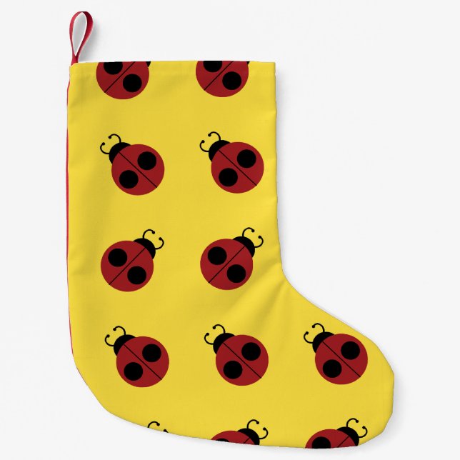 Ladybug 60s retro cool red yellow small christmas stocking (Front)
