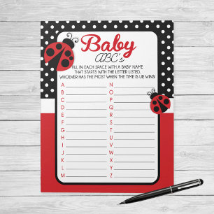 Ladybug ABC Baby Name Shower Game Pack Notepad