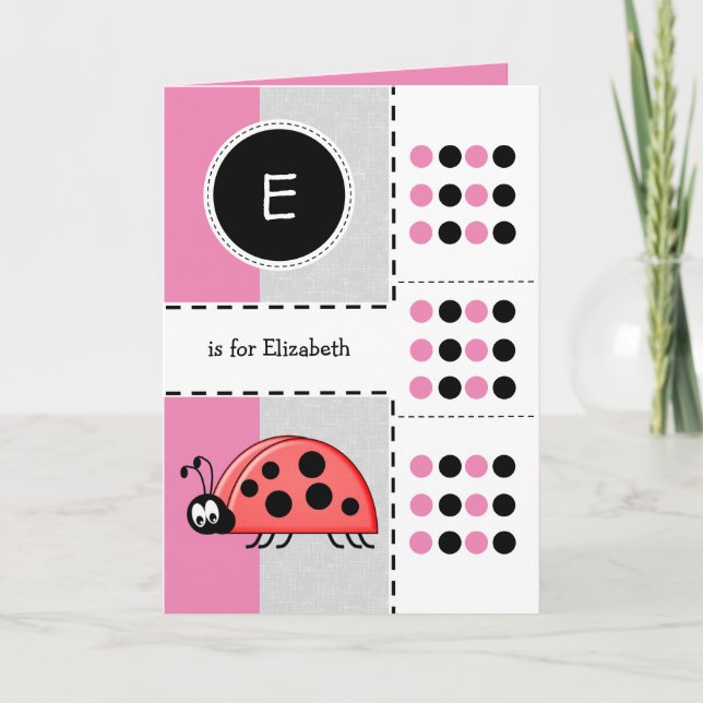 Ladybug add name for kids pink Birthday Card (Front)