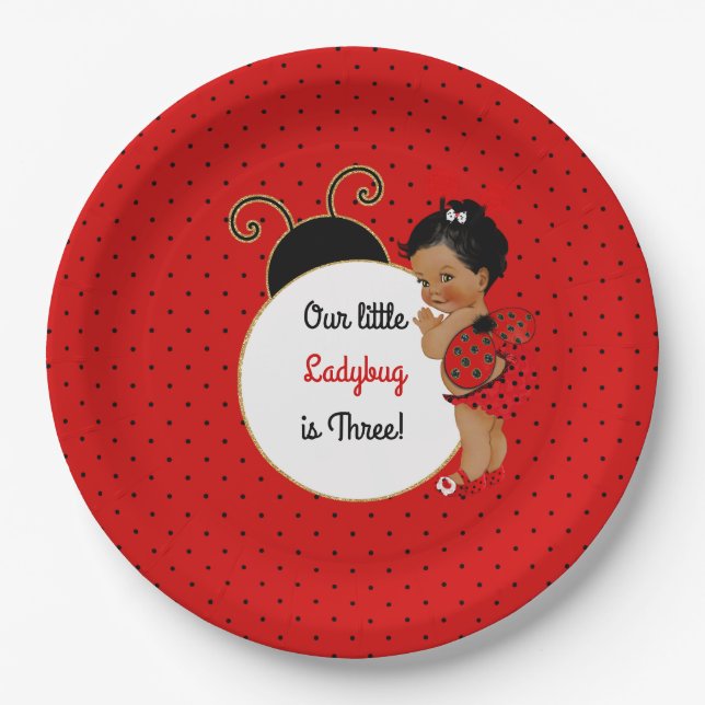 Ladybug African American Baby Girl Red & Black Paper Plate (Front)