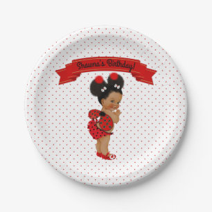 Ladybug African American Baby Girl Red Dots Paper Plate