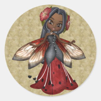 Ladybug African American Faerie Party Classic Round Sticker