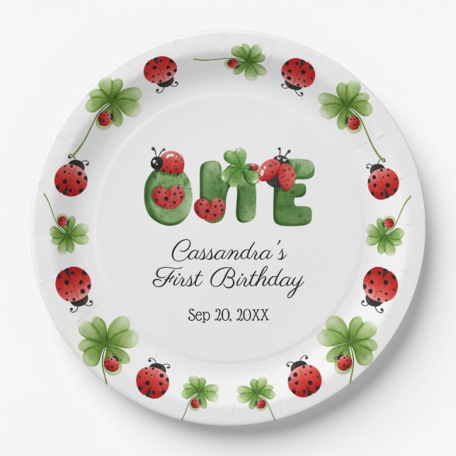Ladybug Alphabet Letter Kids 1st Birthday Welcome Paper Plate (Front)