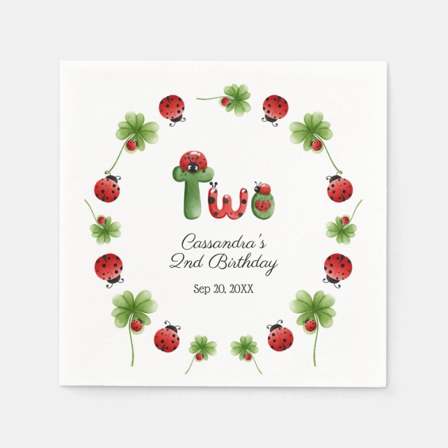 Ladybug Alphabet Letter Kids 2nd Birthday Welcome Napkin (Front)