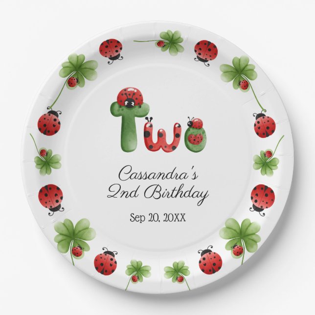 Ladybug Alphabet Letter Kids 2nd Birthday Welcome Paper Plate (Front)