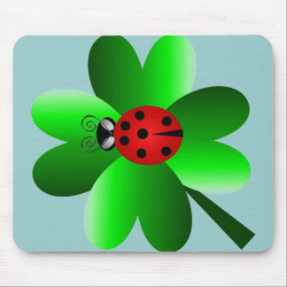 Ladybug and 4 leaf clover mouse mat