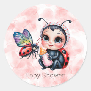 Ladybug and Butterfly Girl Baby Shower Classic Round Sticker