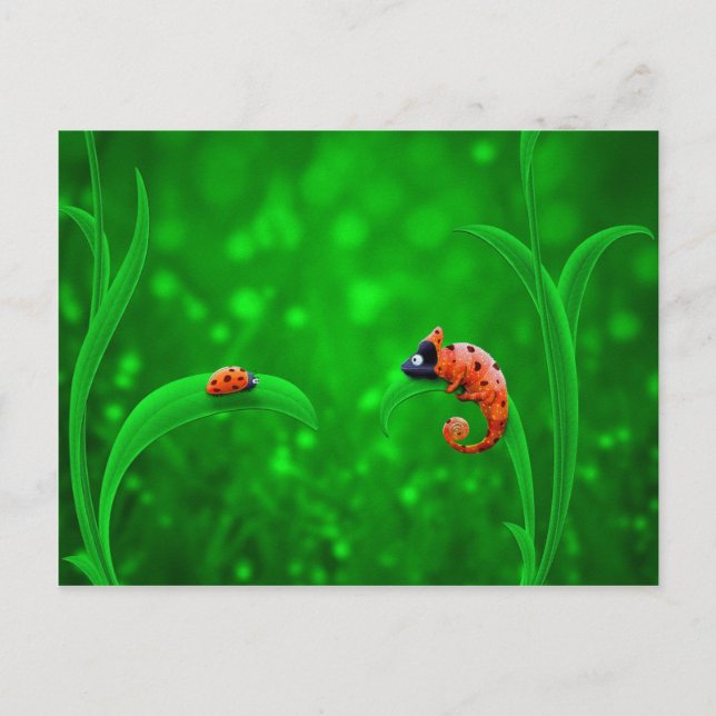 Ladybug and Chameleon Postcard (Front)