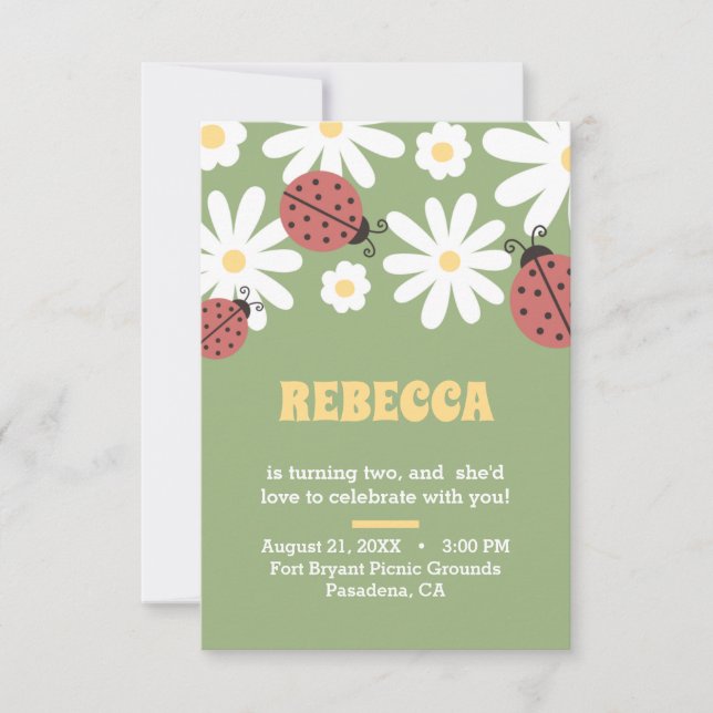 Ladybug and daisies floral feminine birthday invit invitation (Front)