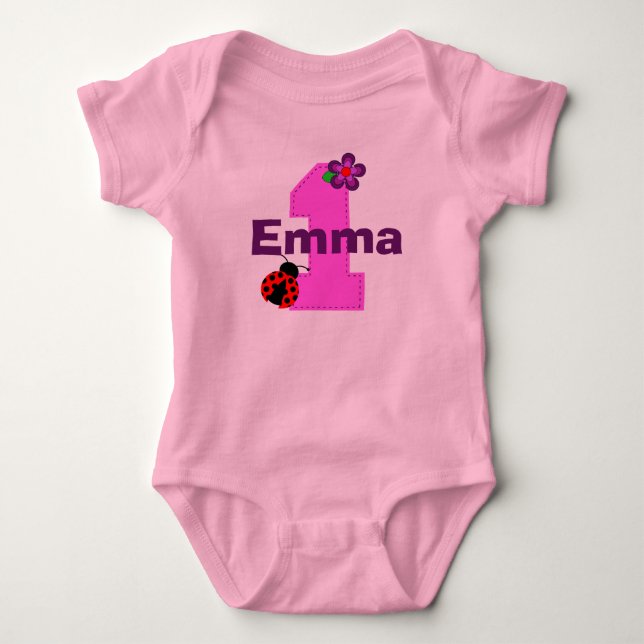 Ladybug and Flower First Birthday Shirt (Front)