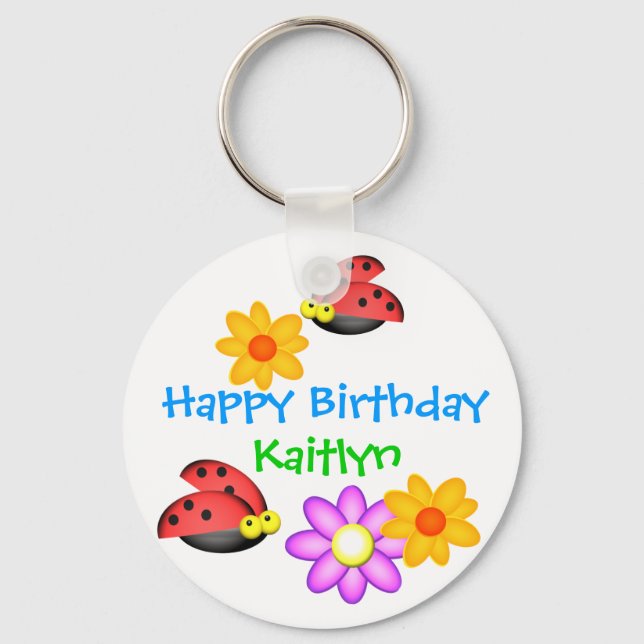 Ladybug and Flowers Key Ring (Front)