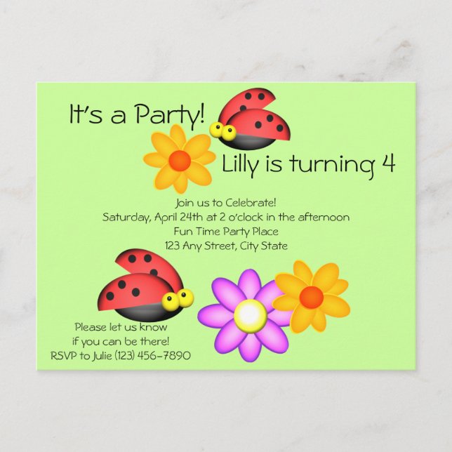 Ladybug and Flowers Postcard (Front)