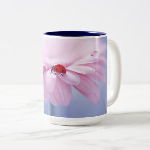 Ladybug and Pink Gerbera Daisy Two Tone Mug