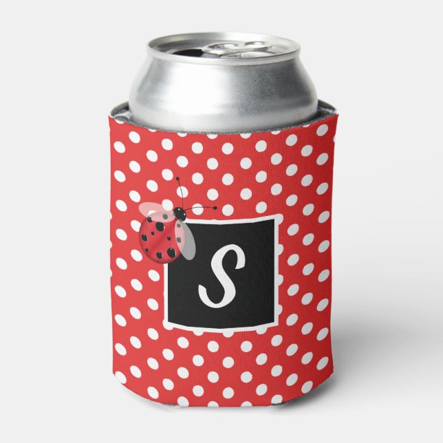 Ladybug and Polka Dots Can Cooler (Can Front)