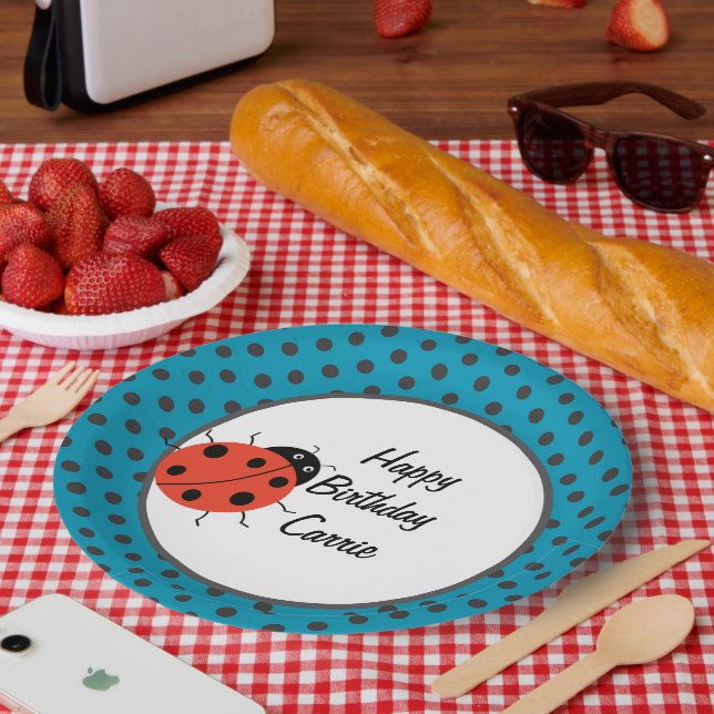 Ladybug and Polka Dots Personalised Paper Plate (Picnic)