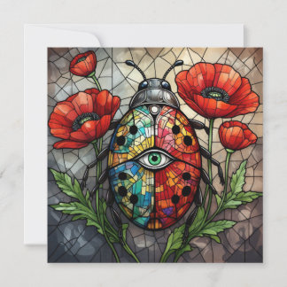 Ladybug And Poppy Flower Garden Nature Loverg Bug Card