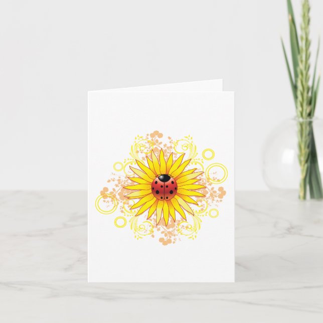 Ladybug and Sunflower Blank Note Card (Front)