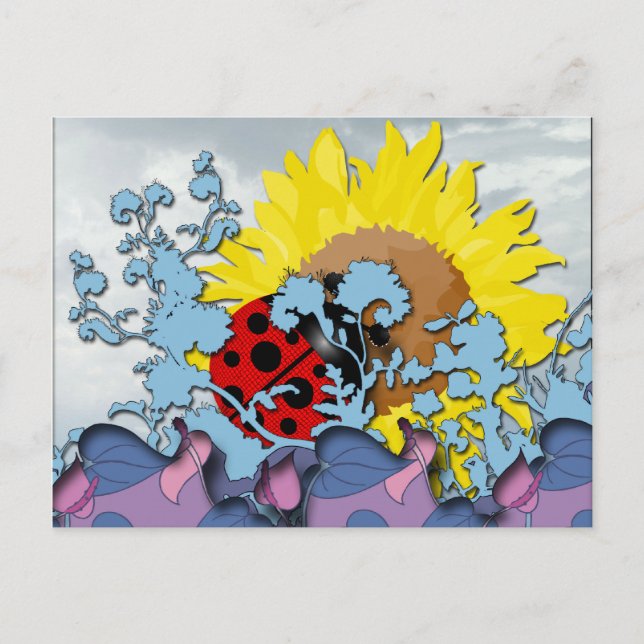Ladybug and Sunflower Postcard (Front)
