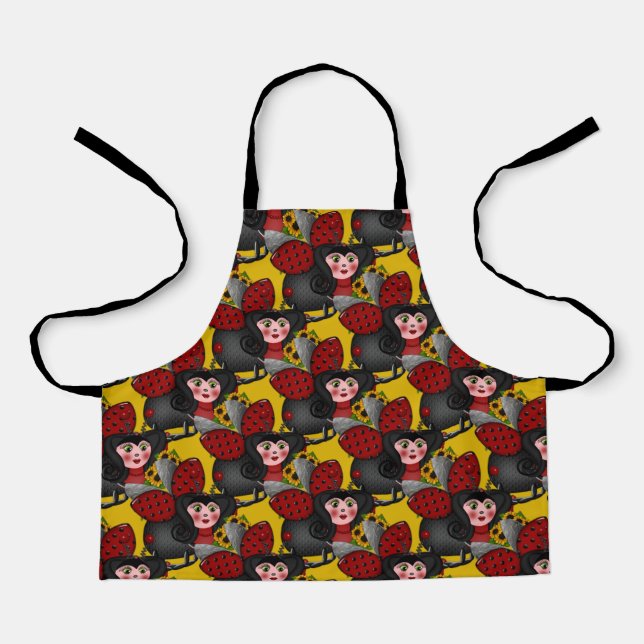 Ladybug and Sunflowers-Diagonal-Yellow-1- Apron (Front)