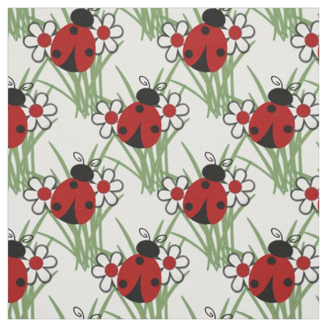 Ladybug and Two Daisies Fabric (Swatch)