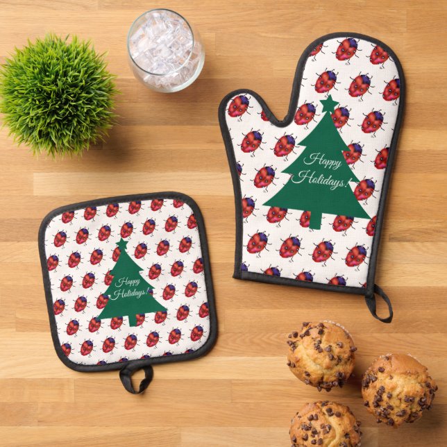 LADYBUG ART OVEN MITT & POT HOLDER SET (Top Down)