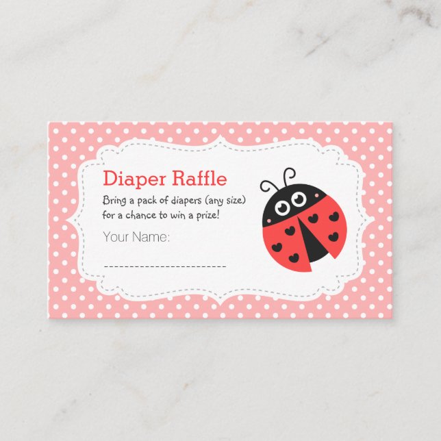Ladybug Baby Girl Shower Diaper Raffle Tickets Enclosure Card (Front)
