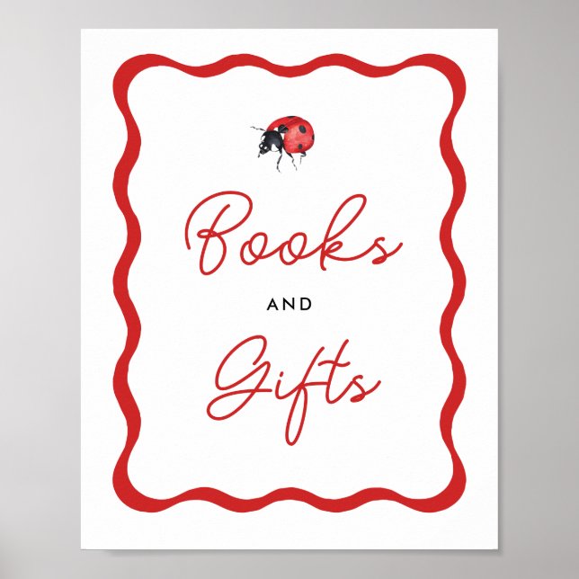 Ladybug Baby Shower Books and Gifts Sign (Front)