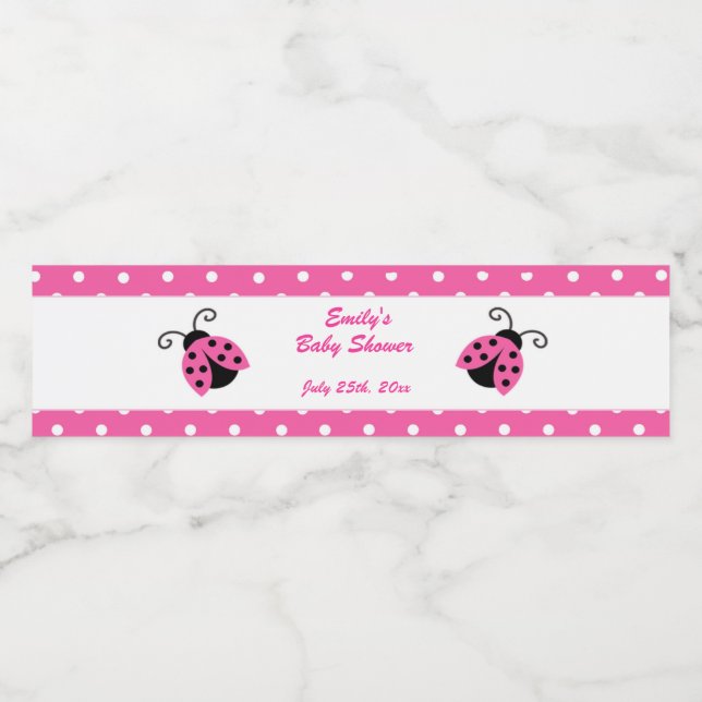 Ladybug Baby Shower Bottle Label Girl Hot Pink (Single Label)