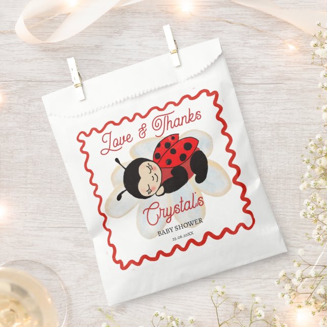 Ladybug baby shower cute sleeping bug on a daisy  favour bags (Clipped)