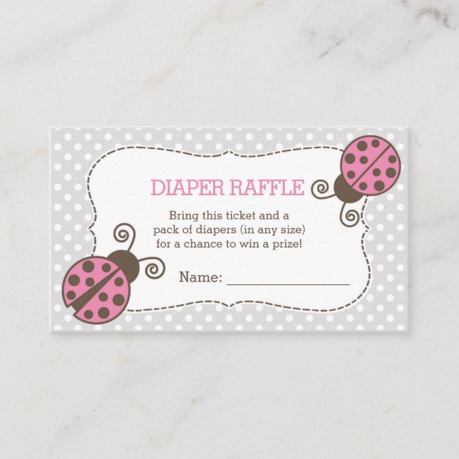 Ladybug Baby Shower Diaper Raffle Ticket Pink Grey Enclosure Card (Front)