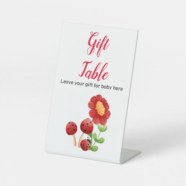 Ladybug Baby shower Gift Table sign, mum to be Pedestal Sign (Front)