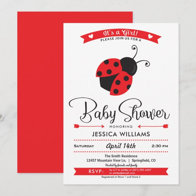 Ladybug Baby Shower Girl Invitation (Front/Back)