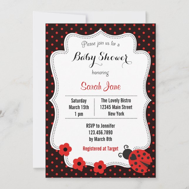 Ladybug Baby Shower Invitation Polka Dots Red (Front)