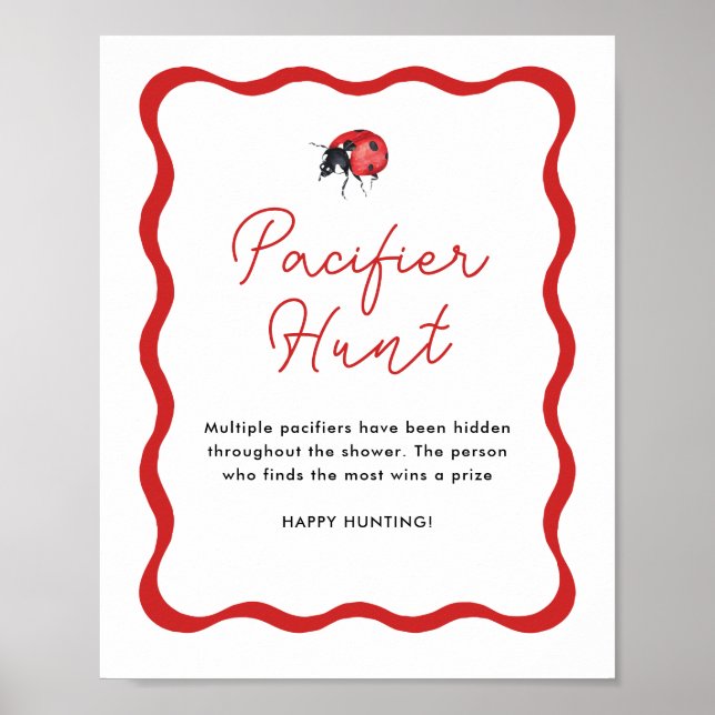 Ladybug Baby Shower Pacifier Hunt Sign (Front)