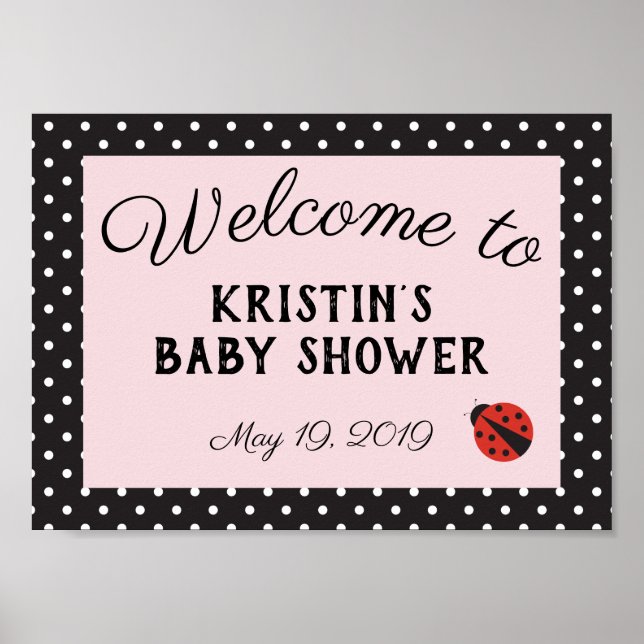 Ladybug baby shower pink welcome sign poster (Front)