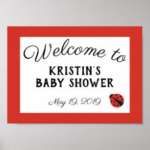 Ladybug baby shower red welcome sign poster