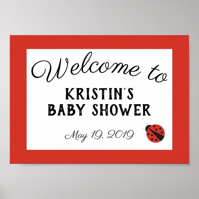 Ladybug baby shower red welcome sign poster (Front)