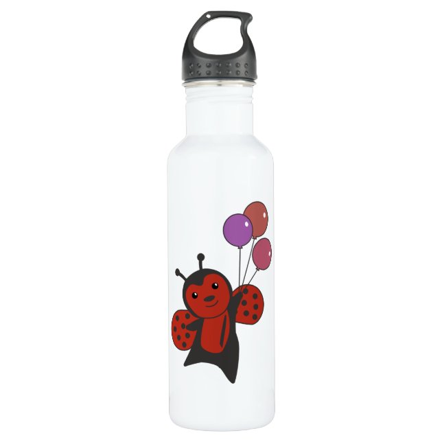 Ladybug Balloons Flies Cute Animals For Kids 710 Ml Water Bottle (Front)