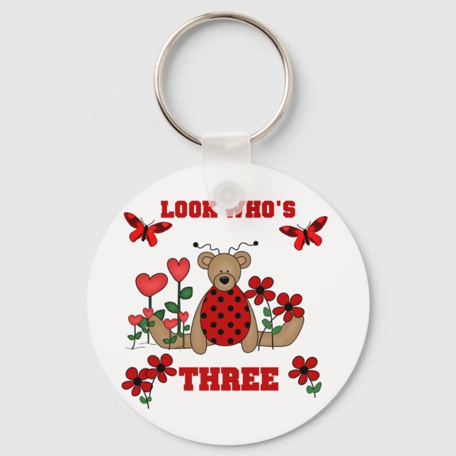 Ladybug Bear 3rd Birthday Tshirts Key Ring (Front)