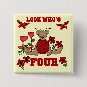 Ladybug Bear 4th Birthday Tshirts and Gifts 15 Cm Square Badge