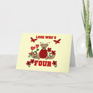 Ladybug Bear 4th Birthday Tshirts and Gifts Card