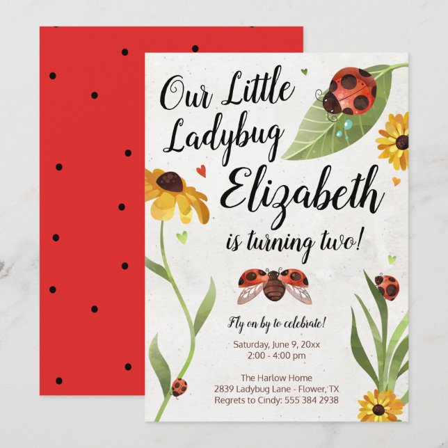 Ladybug Birthday Invitation (Front/Back)