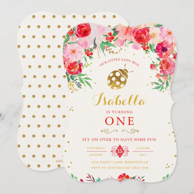LadyBug Birthday Invitation (Front/Back)
