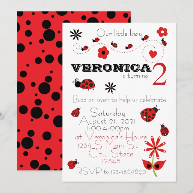 Ladybug Birthday Invitation (Front/Back)