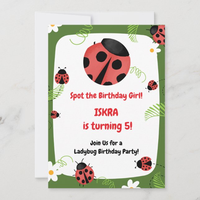 Ladybug Birthday Invitation Girl Editable (Front)
