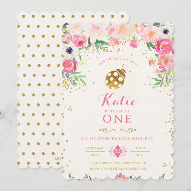 LadyBug Birthday Invitation Pink (Front/Back)