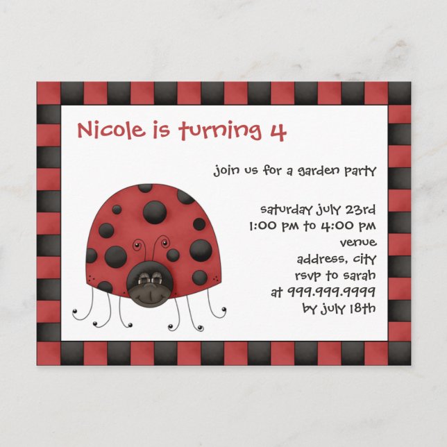 Ladybug • Birthday Invitation Postcard (Front)