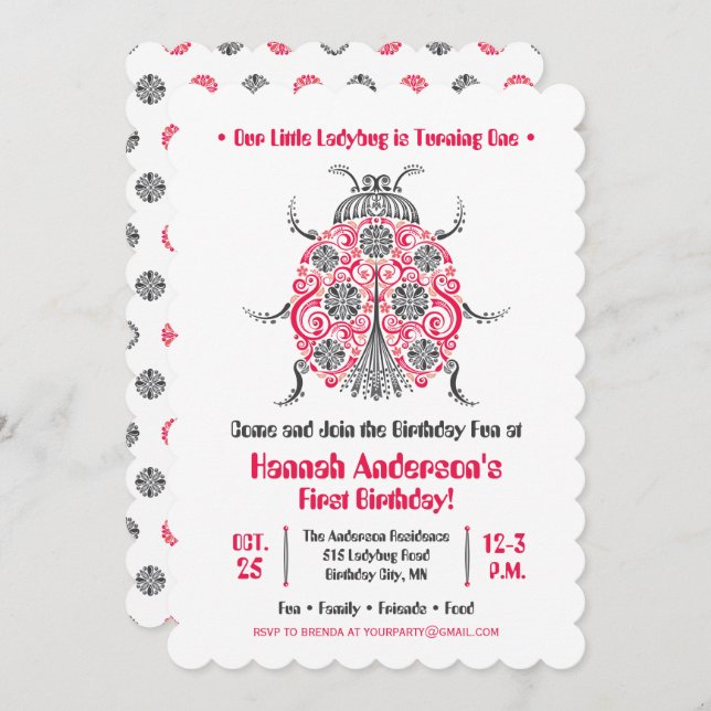 Ladybug Birthday Party • Elegant & Cute Invitation (Front/Back)