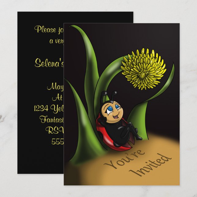 Ladybug Birthday Party Invitation (Front/Back)